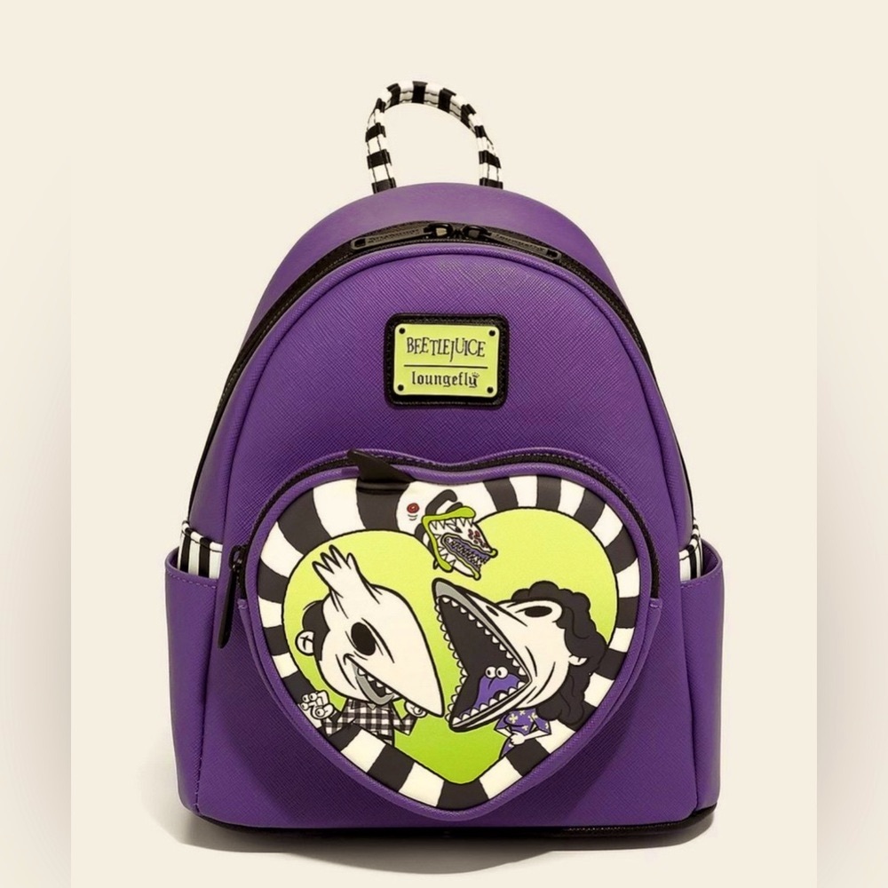🖤 Loungefly x Beetlejuice Mini Backpack Purple Black White Stripes 🖤
